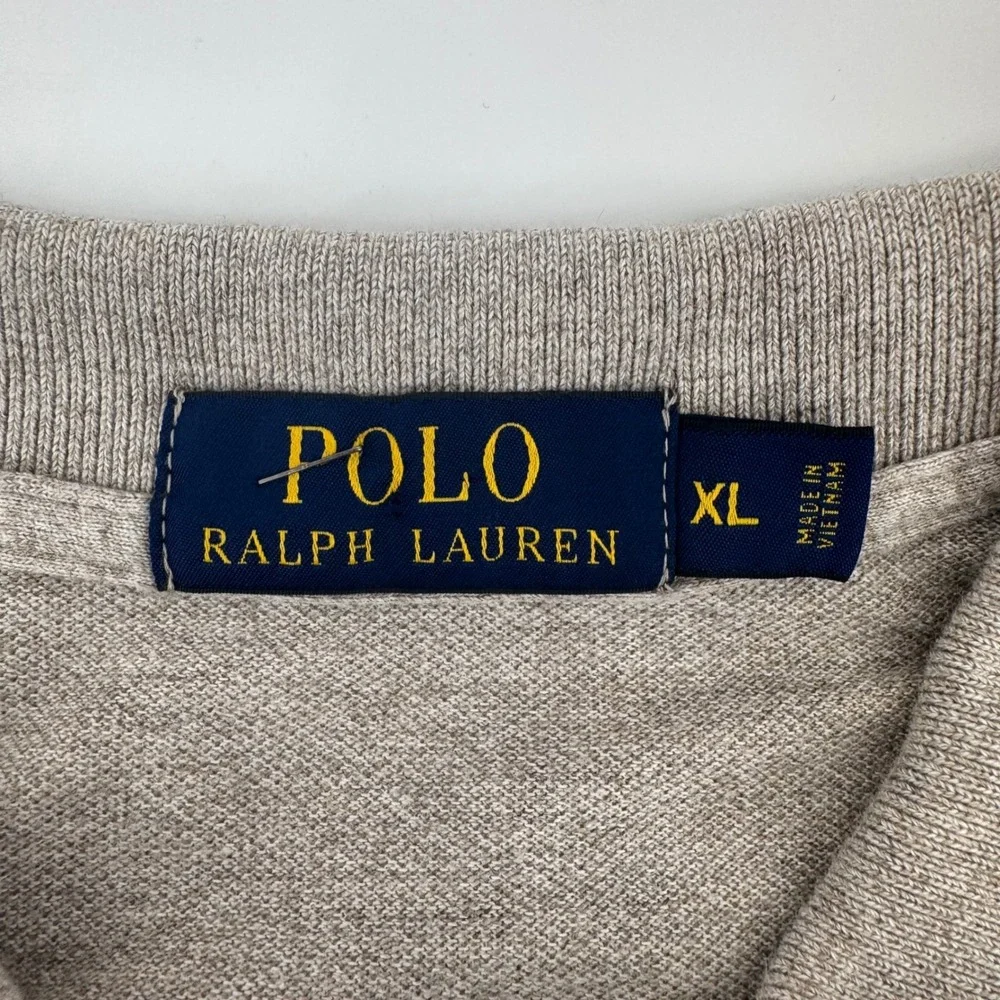 Polo Ralph Lauren Mens XL Tan Heathered Pique Cotton Short‎ Sleeve Polo Shirt